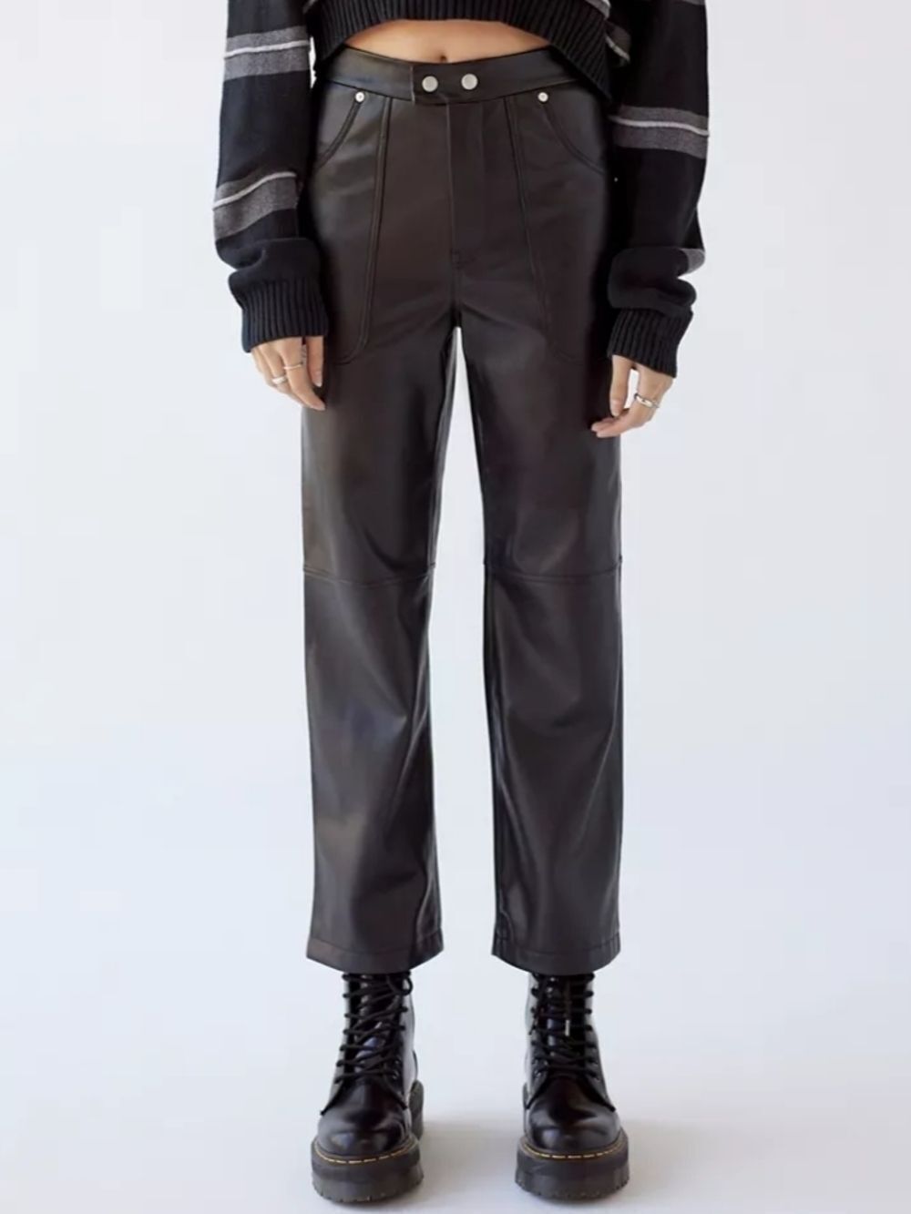 Blank NYC Womens Black The Baxter Faux Leather Cropped Ribcage Pants Size 26